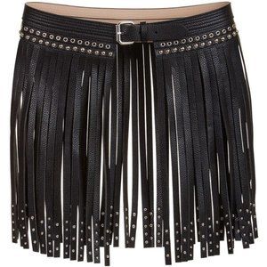 BCBG Max Azria Black Leather Fringe Belt